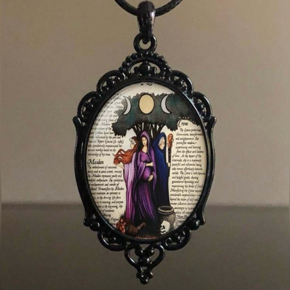 Jewelry - “Maiden, Mother, Crone” Hecate Triple Moon Greek Goddess Magic Cameo Necklace